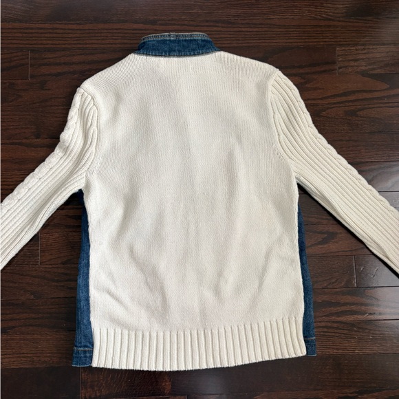 Vintage Denim Moto Jacket with Cream Knit Sleeves - Picture 2 of 6